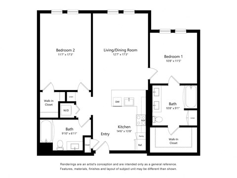 Two Bedroom Floor Plan at The Huntington Luxury Apartments in Duarte CA
